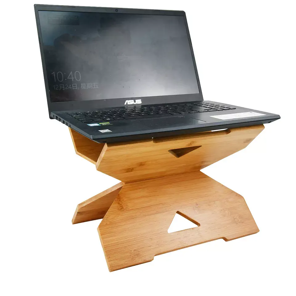 卸売オフィス折りたたみ式竹デスクトップディスプレイスタンド調節可能なラップトップスタンドデスク用