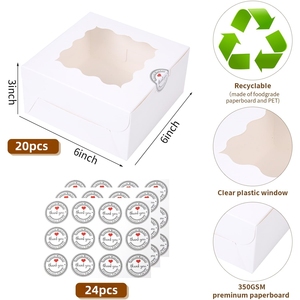 Boîtes à pâtisserie carrées blanches avec fenêtre transparente ondulée, boîtes d'emballage jetables de qualité alimentaire pour biscuits, pâtisseries et gâteaux avec autocollants de remerciement - Product Image 2