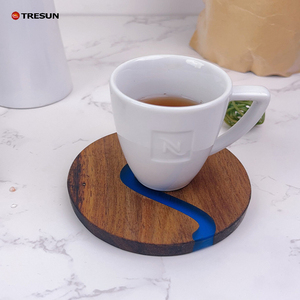 New Style Custom Logo Printing <b>Round</b> Acacia Wood Resin Splicing Coasters Eco-Friendly Home Office Coffee Tea Cup <b>Table</b> <b>Mats</b> Pads - Product Image 4