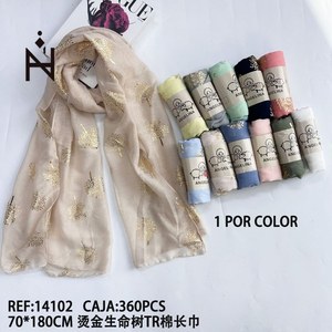 Sciarpa lunga in cotone TR 70x180 cm con stampa albero della vita dorato, accessorio moda donna - Product Image 3