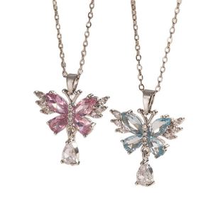 Collar De Acero Inoxidable Stainless Steel Chain <b>Necklace</b> Jewelry Pink <b>Blue</b> Zircon Butterfly Charm Clavicle Chain <b>Necklace</b> - Product Image 6