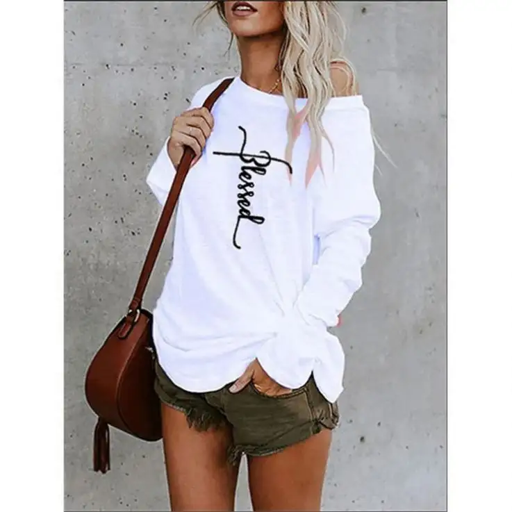 Lowest Price 2021 Clothes Women'S Fashion Blouses & Shirts Print T-Shirt Tops Off The Shoulder Ladies Tops Blouses
