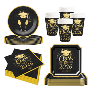 Assiettes, gobelets et serviettes à thème de remise de diplôme DAMAI – Assiettes en carton jetables pour fête de remise de diplôme, fournitures de fête, décorations, pour 8 personnes - Product Image 3