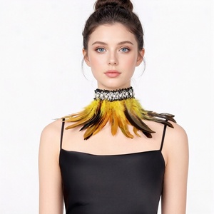 وشاح رقبة ملون من الريش الطبيعي بتصميم قوطي أسود للجنسين للبالغين، إكسسوار زي تنكري لأداء الهالوين، متوفر بالمخزون - Product Image 6