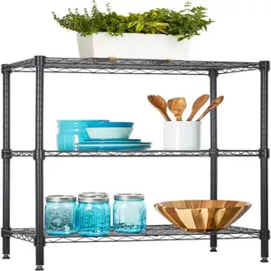 Adjustable Metal Storage Shelves 3-Tier Wire Shelving Unit Organizer Wire Rack 450Lbs Capacity For Small Places Kitchen Garage