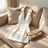 Robe d'été respirante pour femme en tissu tricoté, couleur unie, taille naturelle, col à volants, style simple