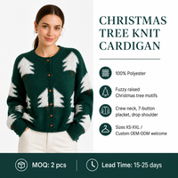 Cardigan personnalisé pour femme avec logo, en jacquard, mi-lourd, à manches longues, col rond, pour Noël, décontracté, hiver, en polyester, usine OEM & ODM