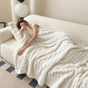 Super Soft Printed <strong>Double</strong> Layer Rabbit Fur <strong>Throw</strong> Living Room Blanket Polyester Knitted Thick Warm Winter Fleece Customizable <strong>Bed</strong> - Product Image 2