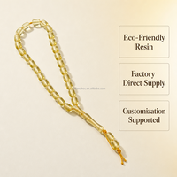 Perles de Tasbih en résine transparente de haute qualité, aspect ambre doré, 5x7mm, 33+2 perles, Misbaha musulmane, Subha, personnalisées, directement de l'usine