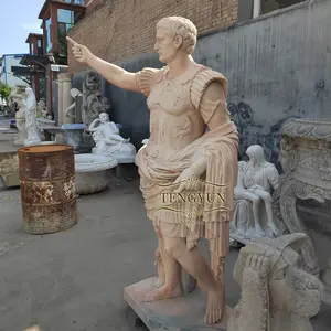 Levensgrote Tuin Met De Hand Gesneden Zonsondergang Rood Griekse Sculptuur Marmer Alexander Het Grote Beeld