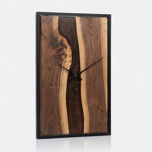 Rectangular Wood Grain <b>Wall</b> <b>Clock</b> <b>Modern</b> Style Quartz Analog 30mm Thick Plate Living Room Office Handmade Finish - Product Image 1