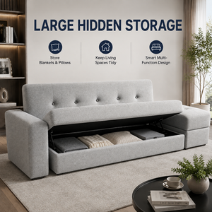 <span class=keywords><strong>Divano</strong></span> <span class=keywords><strong>Letto</strong></span> Convertibile Moderno di Lusso con Contenitore Nascosto, Pouf Trapuntato Salvaspazio, Rivestimento Morbido per Piccoli Spazi - Product Image 3