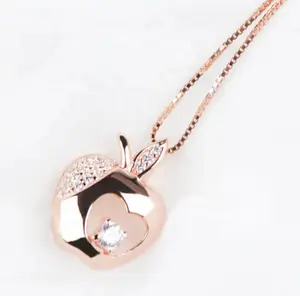 Rose Gold Plated 925 Sterling Silver Fine Jewelry Inlay Zircon Apple Pendant Best Gift for Friends Girl