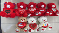Peluche Ours Rouge Super Douce en Coton PP, Tenant un Cœur, Assise, Cadeau d'Anniversaire et de Saint-Valentin, Boîte Cadeau