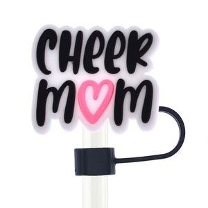 Cheer Leading Taza de dibujos animados Topper de paja Cheer Mom Cheer Dad Love New Silicone Custom Straw Charms Cap Wholesale Cute Straw Cap - Product Image 5