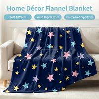 Manta de Franela Suave y Acogedora con Diseño de Estrellas Azul Marino Moderno, Personalizada al por Mayor, 130x150cm, con Rayas de Dibujos Animados, Alegre, para las Cuatro Estaciones, Envasada al Vacío