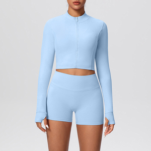 Ensemble de shorts de yoga taille haute <span class=keywords><strong>pour</strong></span> femmes PASUXI, veste zippée, <span class=keywords><strong>tenue</strong></span> de sport <span class=keywords><strong>pour</strong></span> la course à pied, la remise en forme, le sport, la salle de sport - Product Image 4
