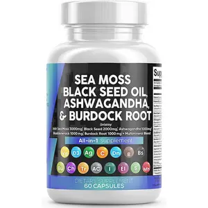 Cápsulas OEM de musgo de mar irlandés, extracto de cúrcuma avanzado y complejo de musgo de mar con raíz de Ashwagandha y bardana