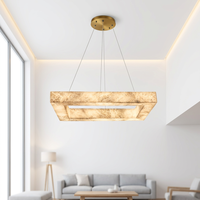 Luminaire suspendu linéaire LED en albâtre espagnol naturel, en laiton, rectangulaire, pour salle à manger, hall d'hôtel, lampe décorative haut de gamme