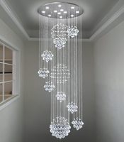 Lustres modernes de luxe en métal et cristal K9 avec LED dimmables, commande par application/télécommande pour plafonds hauts, escaliers et couloirs