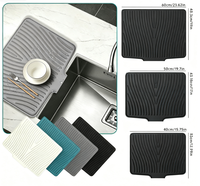 Tapis de séchage et d'égouttage pliable multifonctionnel en silicone de qualité alimentaire pour cuisine, avec étagère et bac à savon intégré