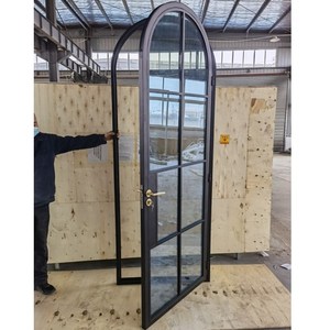 Puerta Francesa de Vidrio Forjado con Arco, de Acero Interno Curvo Personalizado <span class=keywords><strong>Alucasa</strong></span>, de Alta Calidad, en Negro Mate con Rejillas - Product Image 6