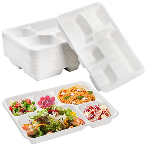 Natural Disposable Sugarcane Bagasse <strong>Lunch</strong> <strong>Trays</strong> 4 5 Compartment Biodegradable Compostable Paper Plates - Product Image 1