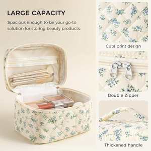 Large Capacity Puffy Toiletry <b>Bag</b> for Women Open Flat Make up Cosmetic Organizer with Handle - Product Image 5