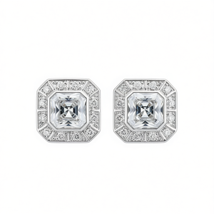 Orecchini E3470 in Oro Bianco con Diamanti Taglio Asscher, Gioielli Classici Naturali da Donna - Product Image 1