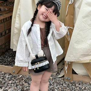 2025, новый стиль, Детская сумка через плечо, Симпатичная красная сумка-ведро с бантом и цепочкой, водонепроницаемый холщовый материал - Product Image 3