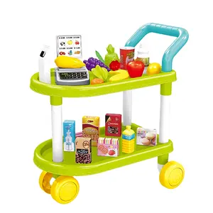 Carrito de comida para casa de juegos, juguetes para frutas y verduras con sonido ligero