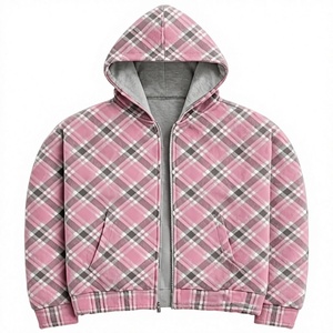 Sudadera con Capucha Unisex Gris de Forro Polar con Bordado Floral Rosa, Corte Holgado, Cierre de Cremallera, Reversible de Doble Cara, Poliéster/Algodón, Estilo Urbano, Invierno - Product Image 4