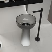 Lavabo de salle de bain moderne en résine transparente écologique avec piédestal sur pied et drain, capacité 12L, garantie 5 ans