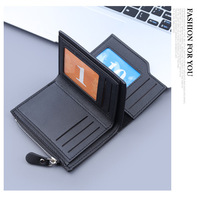 Dompet Kulit PU Pria Dompet Pendek Lipat Tiga 13 Slot Kartu Tempat Kartu Multi Saku Koin Ritsleting Dompet Bisnis Ringkas untuk Pria