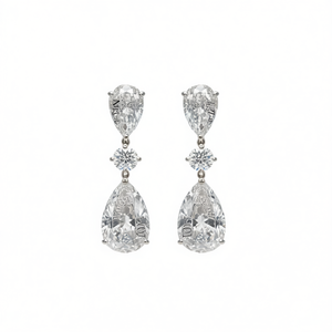 Orecchini bianchi champagne E366 con diamante naturale taglio a pera in oro bianco, gioielli da sposa classici da donna - Product Image 1