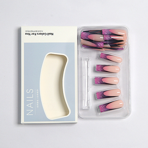 Lot de 24 <span class=keywords><strong>faux</strong></span> ongles longs en acrylique, style cercueil, dégradé violet, à presser, pour filles, tendance, pour le nail art - Product Image 4