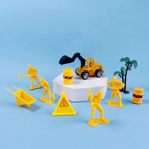 Plastic Construction Worker Set 8-Piece Toy Figures With Excavator Barrel Wheelbarrow For Cake Decoration Birthday Party Props - Product Image 2