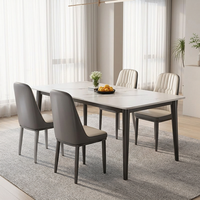 Ensemble de table à manger en marbre de luxe léger, table rectangulaire simple avec 4 chaises en cuir pour salle à manger et restaurant