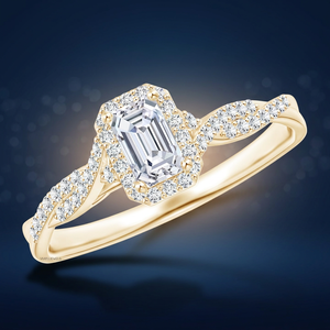 <b>Emerald</b> Cut Lab Grown Diamond Halo Engagement <b>Ring</b> with Split Shank Pave Setting in 10K 14K 18K Gold 925 935 <b>Silver</b> - Product Image 1