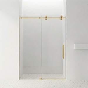 Porte de douche coulissante moderne en aluminium poli et verre trempé, fermeture douce, design droit, pour appartements et hôtels – Offre Spéciale - Product Image 1