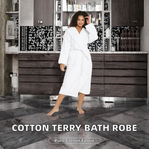 Peignoir de bain luxueux en coton jacquard 100 %, chaud, élégant, décontracté, absorbant, longueur genou - Product Image 2