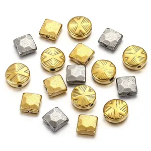 2024 popular Round square Charm Bead Spacers gold Stainless Steel Bracelet Bead for Jewelry Making