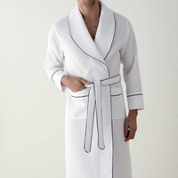 Peignoir en coton gaufré uni pour homme, manches longues, idéal pour hôtel, spa, respirant, vêtement de nuit pour la maison