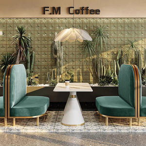 Juego de Mesa y Sillas para Restaurante, Banquetes, Cafetería, Salón de Té con Leche, Sofá Verde Esmeralda, Estilo Moderno, Piedra Artificial - Product Image 1