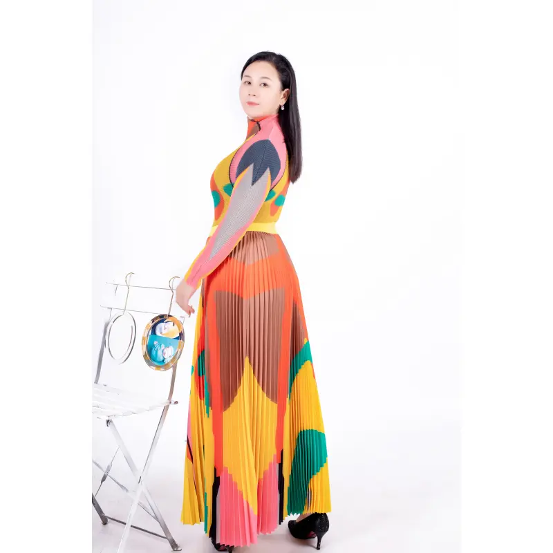 Tianbao Miyake Kleid faltet neue Maiskörner Langarm Herbst mode Damen Falten rock Set Frauen