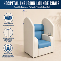 Fauteuil de perfusion hospitalier en cuir PU à dossier haut pour patient, avec poteau de perfusion en acier inoxydable et porte-gobelet