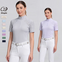 Vêtements d'équitation pour femmes : Chemise respirante à col montant et volants, fermeture éclair quart de tour, sous-couche pour l'équitation