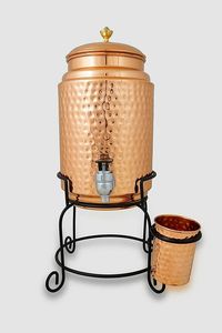 Distributeur d'eau en cuivre martelé avec support et robinet, grand réservoir de stockage pour la cuisine domestique, idéal pour la consommation et le service ayurvédique - Product Image 3