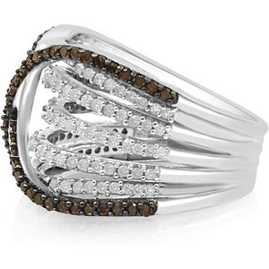 Jewelspaark Sterling <b>Silver</b> Diamond <b>Ring</b> 0.99 Ct White And Brown Round Pave Setting Geometric Women's Engagement Size 7.5 - Product Image 2
