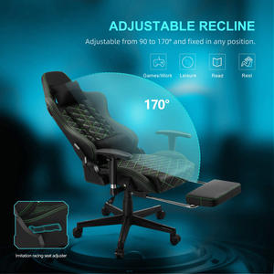 Chaise de jeu Black Green Razers avec haut-parleurs de massage, en cuir PU, édition course, chaise de jeu avec repose-pieds - Product Image 3